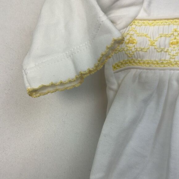 Hug Me First White with yellow embroidery smocked Pima Cotton Footie EUC 0-3 m - Picture 6 of 11
